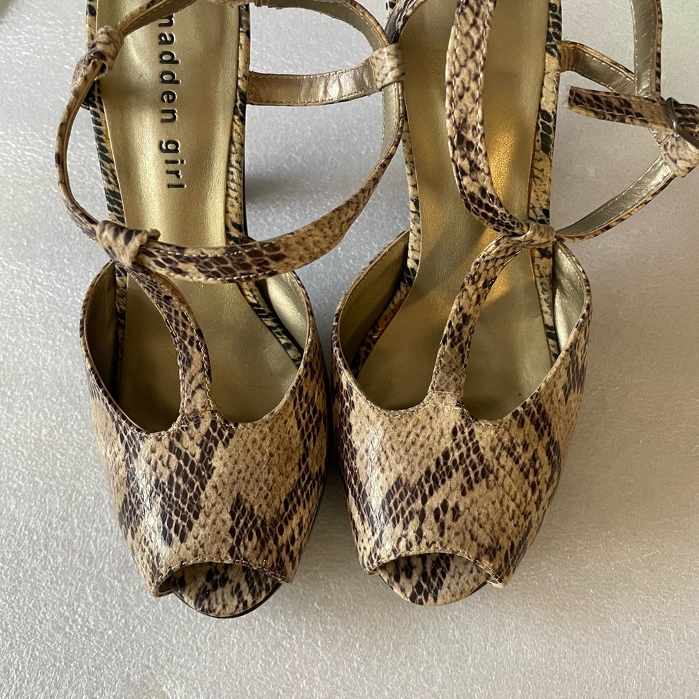 Madden Girl Tan Snake Print Heels